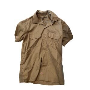 Dickies Tan Button Down Short Sleeve Shirt Mens Medium